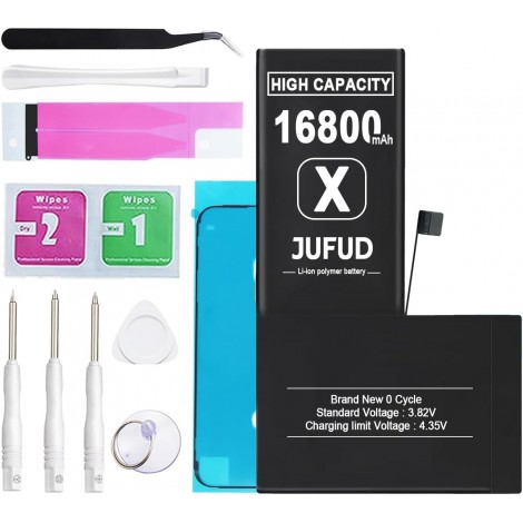 Replacement Battery Used for iPhone X,16800mAh 0 Cycles, Compatible A1865 A1901 A1902 Includes Full Repair Tools 