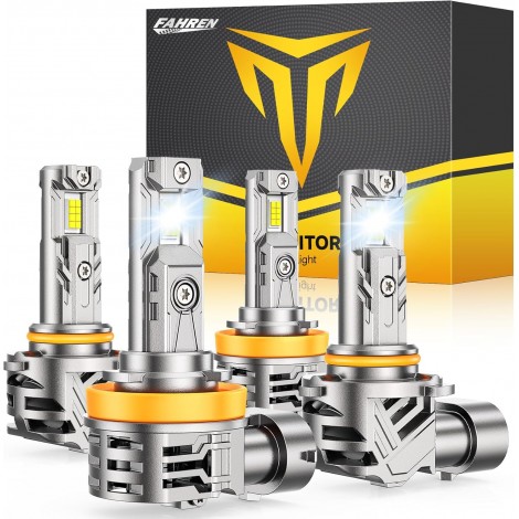 FAHREN H11 9005 Light bulbs combo, [Upgraded&Brightest] 80000LM 900% Super Bright H9 H8 HB3 off-Road Use or Fog light Bulbs, 6500k White Non-Polarity Plug and Play, Pack of 4